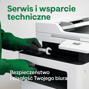Serwis urządzeń biurowych Kopi Serwis — technik naprawia drukarkę w biurze