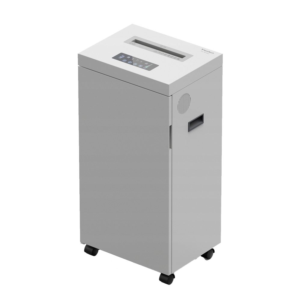 Verotech VS-4030CC niszczy 30 arkuszy, karty i płyty CD. Kosz 60 L, cicha praca 50 dB, tryb ciągły 60 min, 5 lat gwarancji i noże dożywotnio.